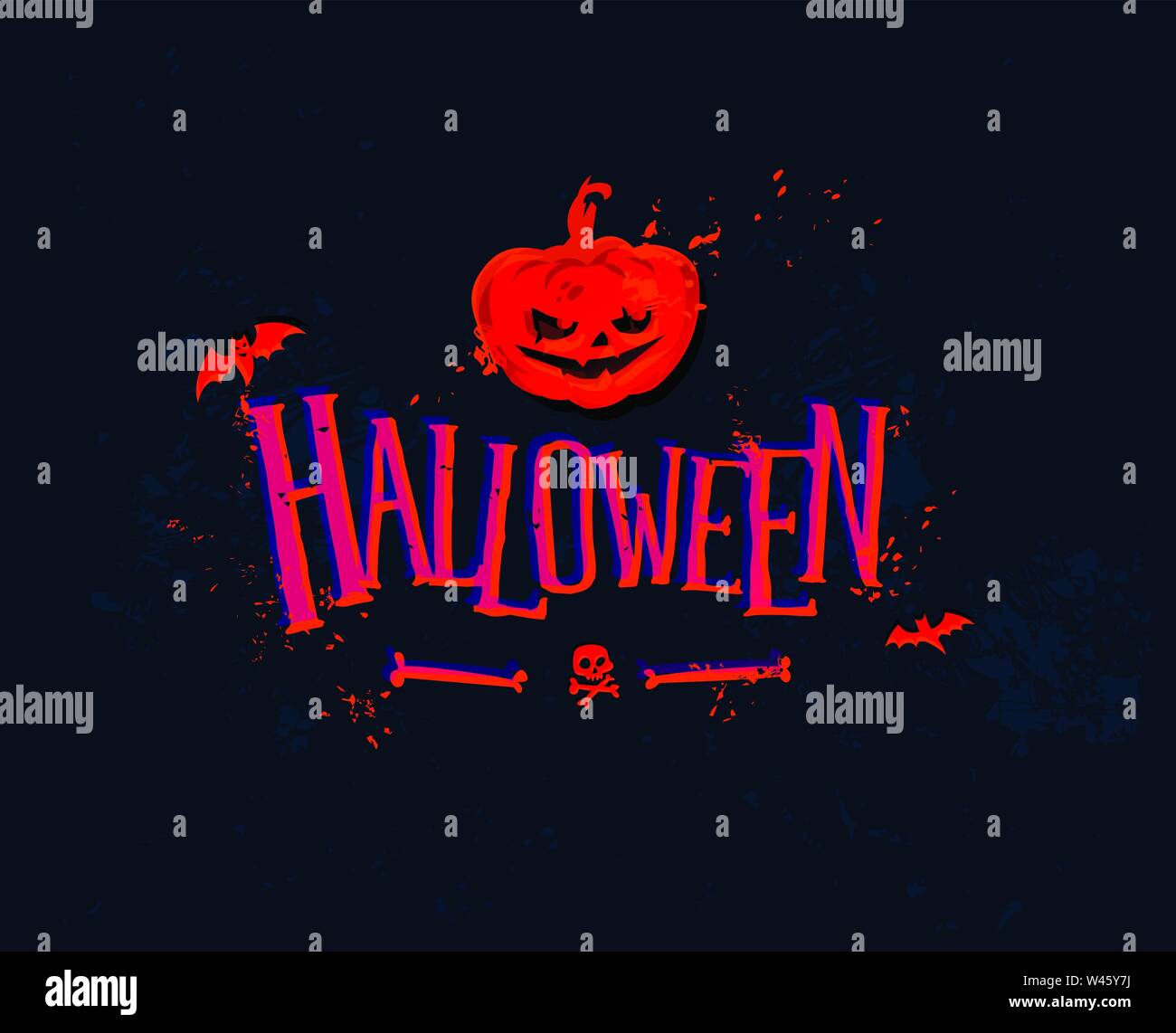 Illustration for the holiday of Halloween. Vector. Orange pumpkin and skull. Capital letters. Uneven font. Scary and terrible illustration for a poste Stock Vector