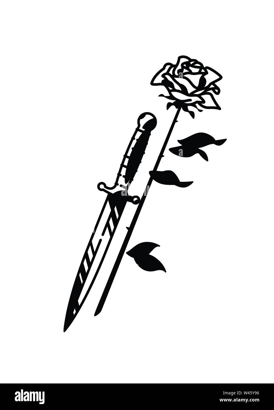 Rose and Dagger Tattoo Vintage Temporary Skin Art Knife Flower  Etsy Israel