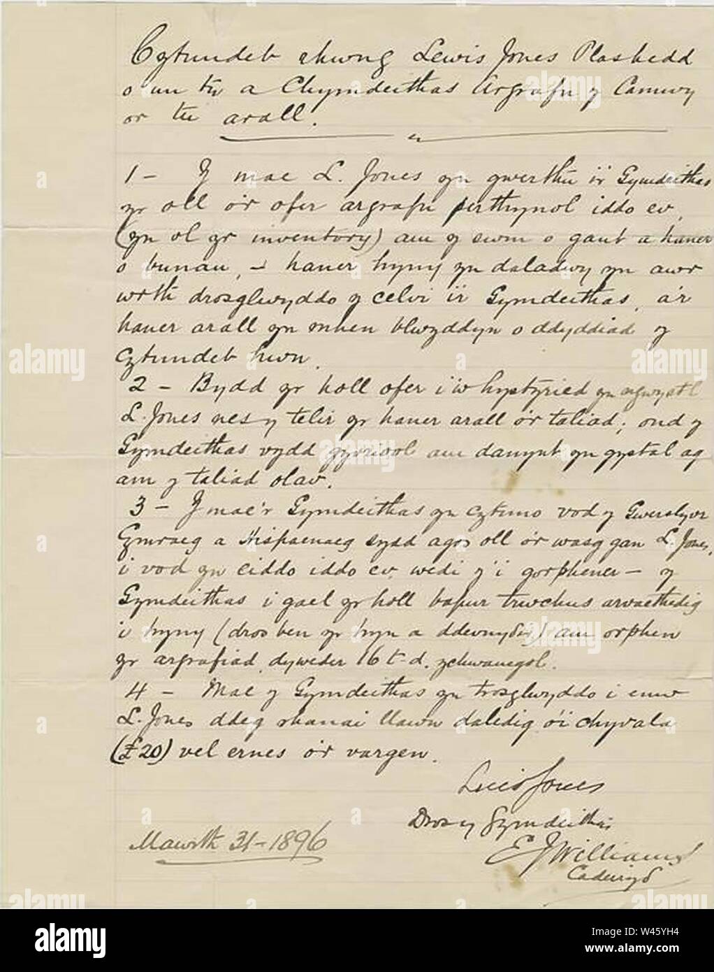 Contrato relativo al Y Drafod, 1896 Stock Photo - Alamy