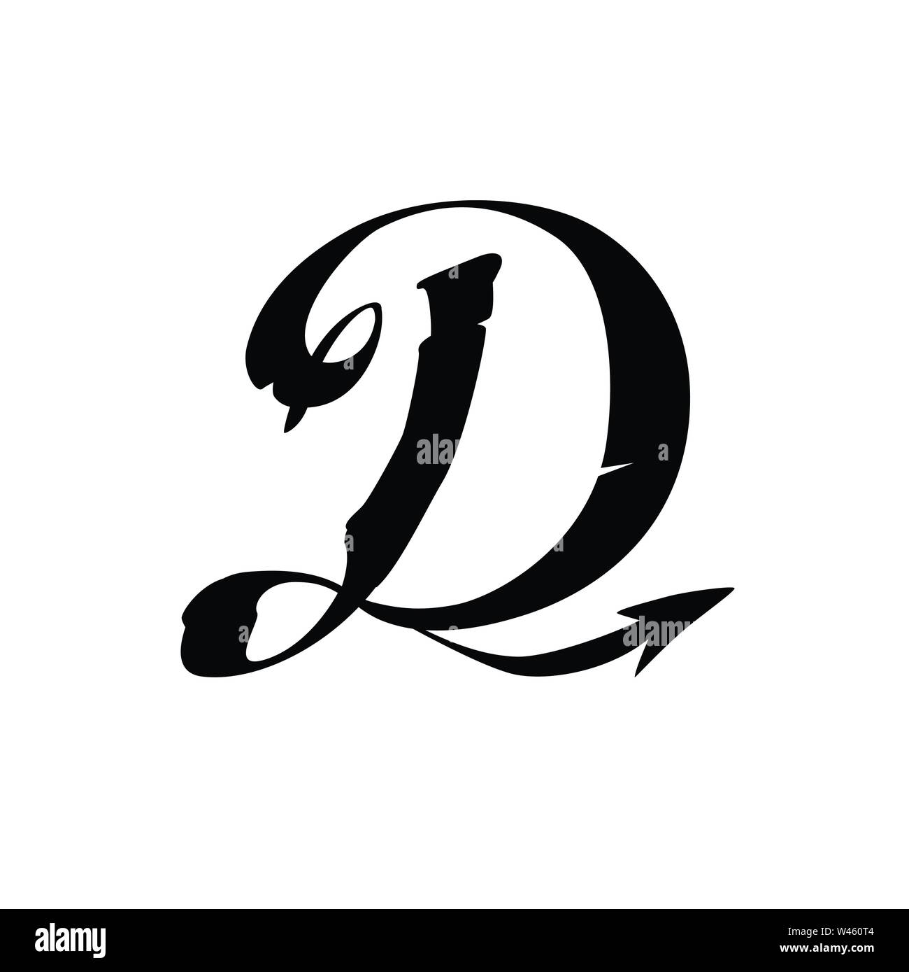 The letter D in the Gothic style. Vector. Latin capital letter symbol. The letter D with the tail of the devil. Brand company and corporate logo. Medi Stock Vector