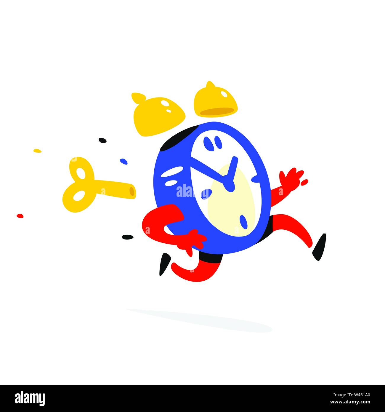 Cartoon character running alarm clock. Vector illustration. Time is up