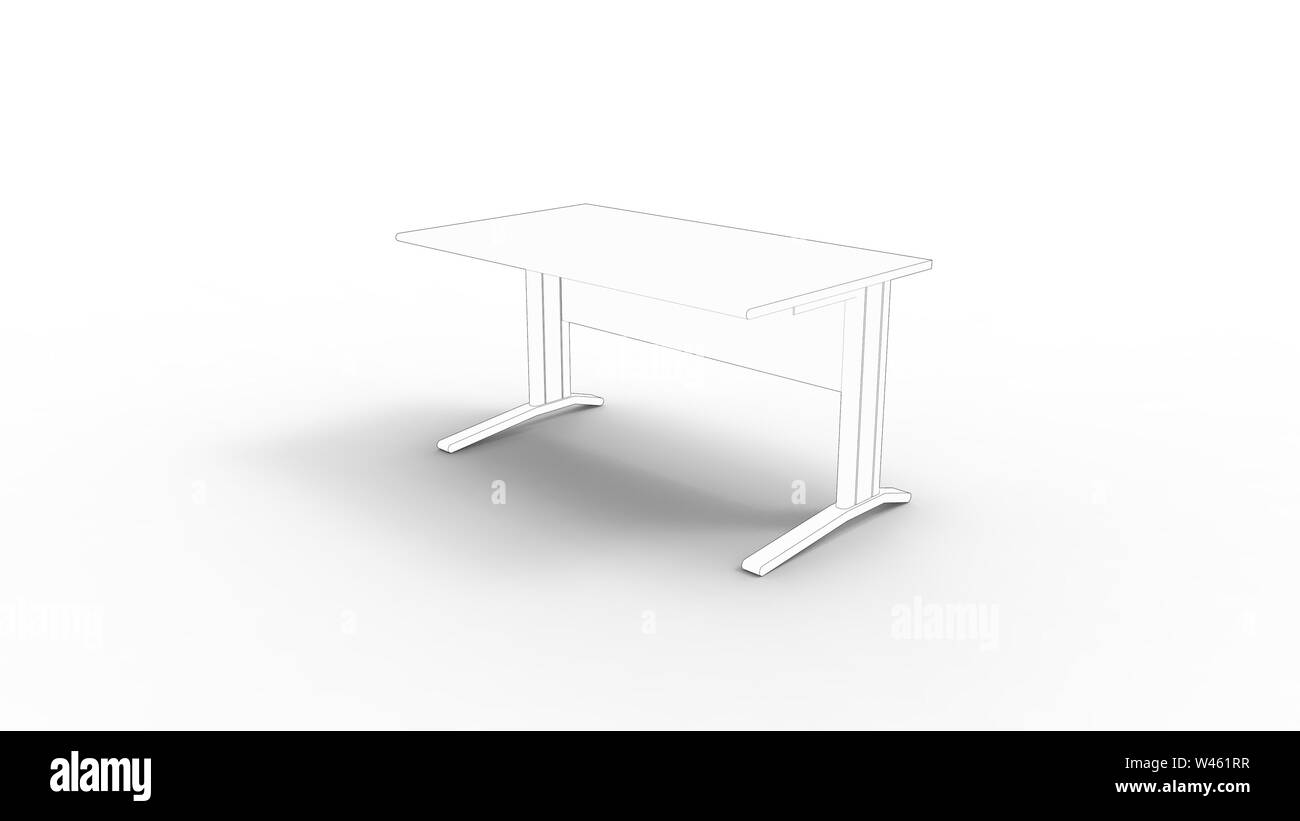 3d rendering of a wooden and metal office desk isolated in white studio background Stock Photo