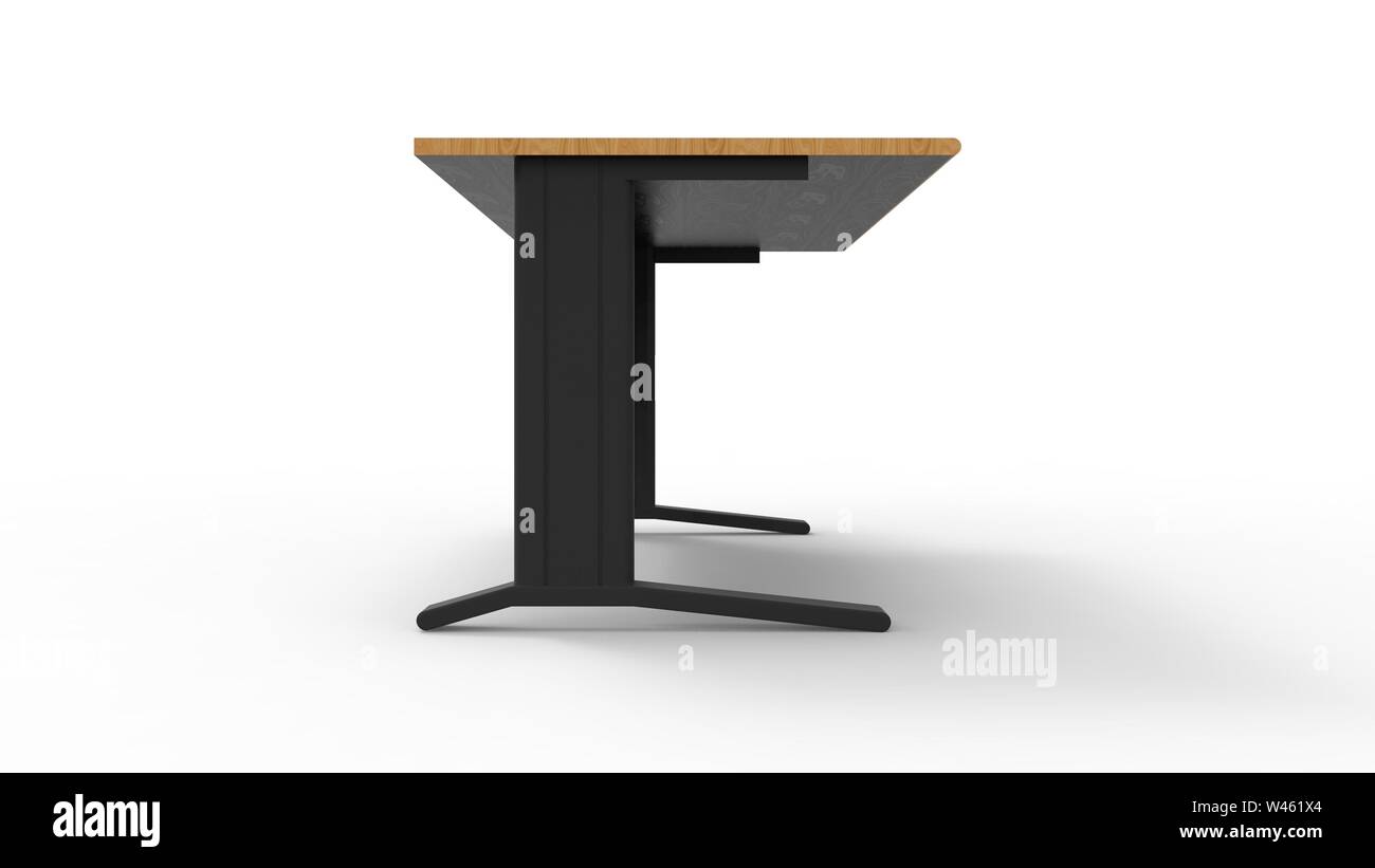 3d rendering of a wooden and metal office desk isolated in white studio ...
