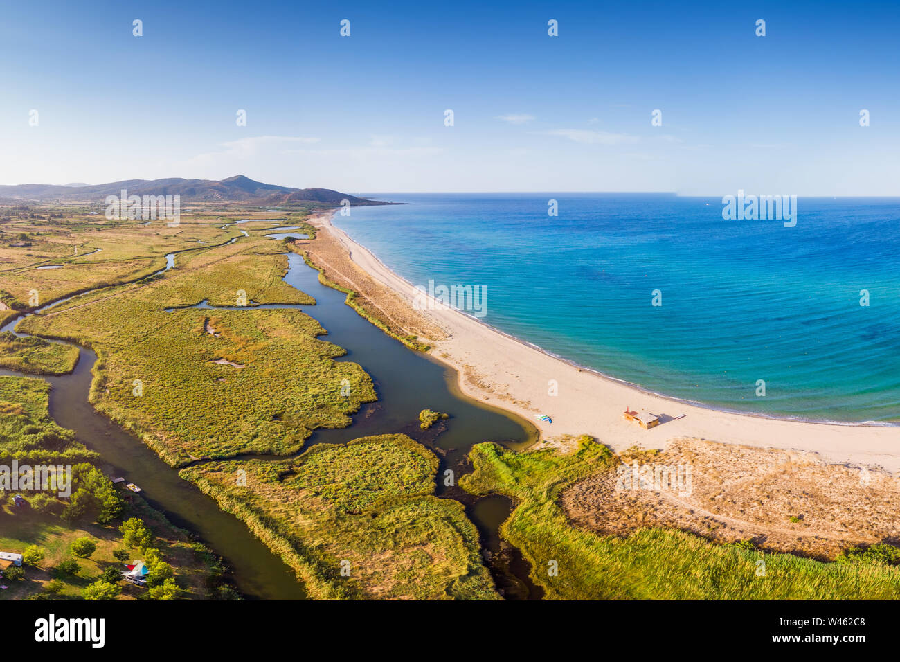 Di Su Tiriarzu beach near Posada village on Sardinia island, Italy, Europe. Stock Photo