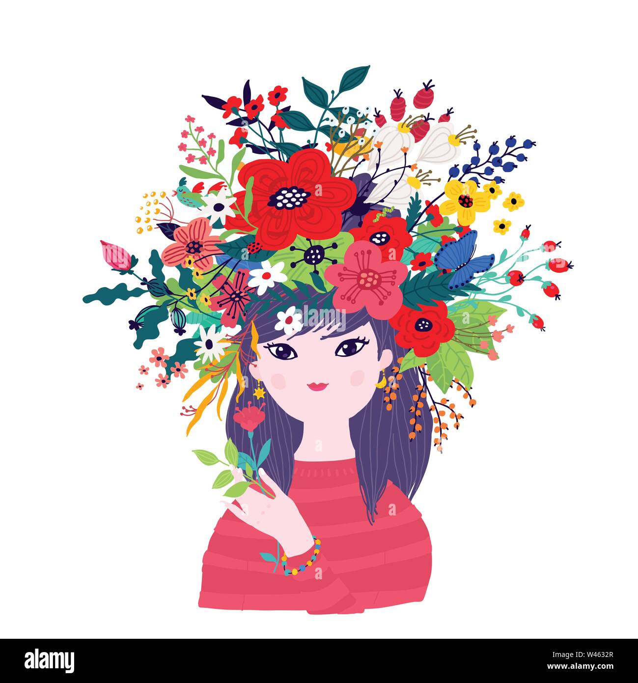 Illustration Of A Spring Girl In A Wreath Of Flowers Vector