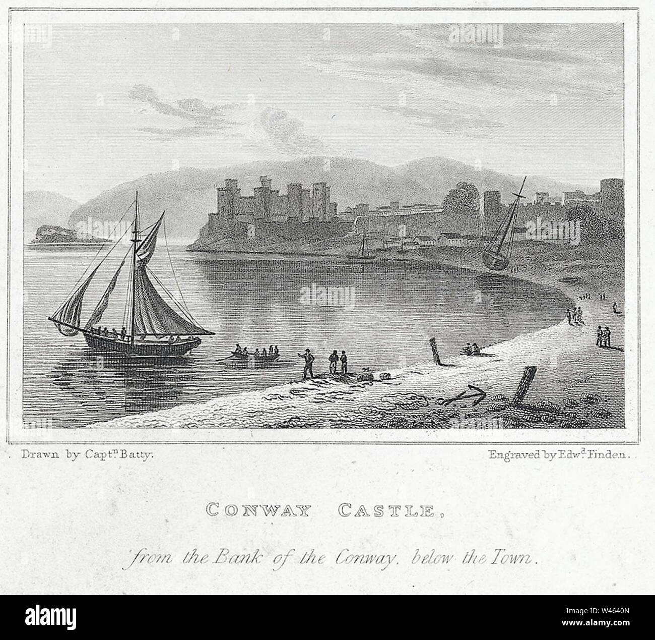 Conway Castle, from the Bank of the Conway, below the Town Stock Photo