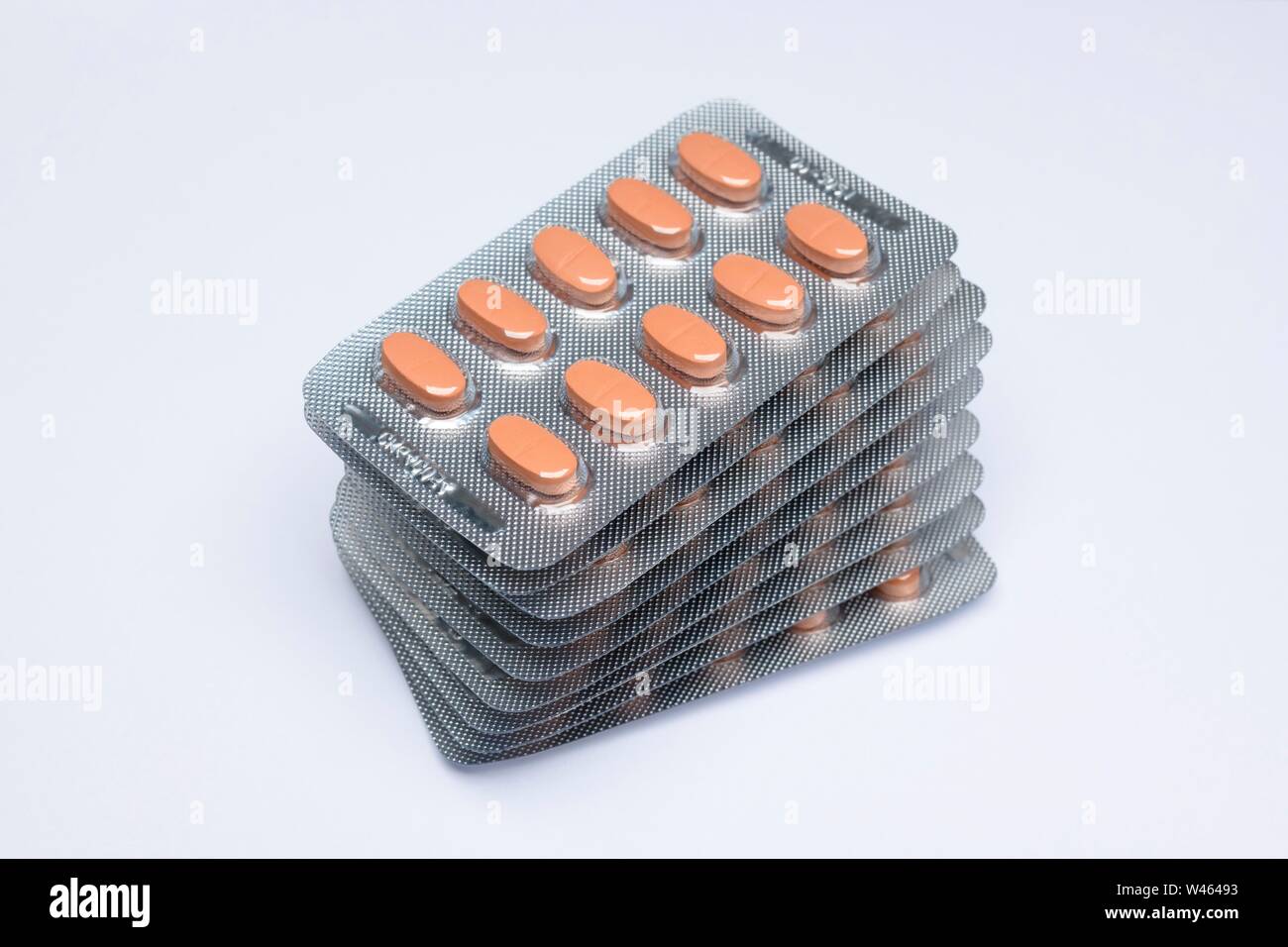 Stack with tablets in blister packaging, Germany Stock Photo