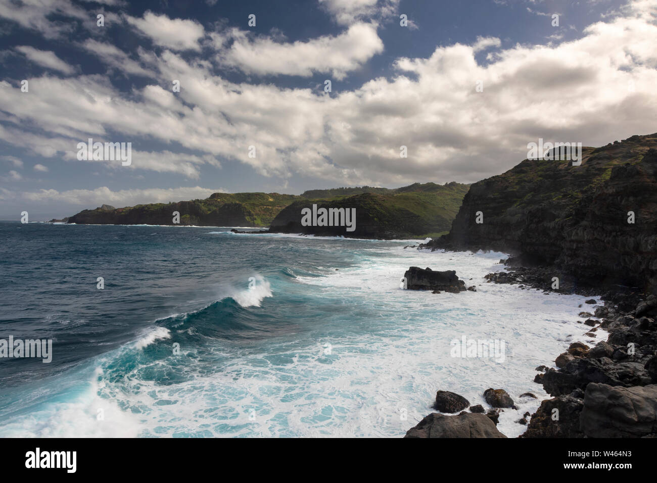 Big waves at the north coast of Maui, Hawaii, United States Stock Photo