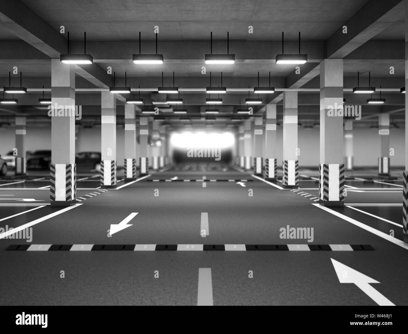 Empty modern underground parking 3d render Stock Photo Alamy