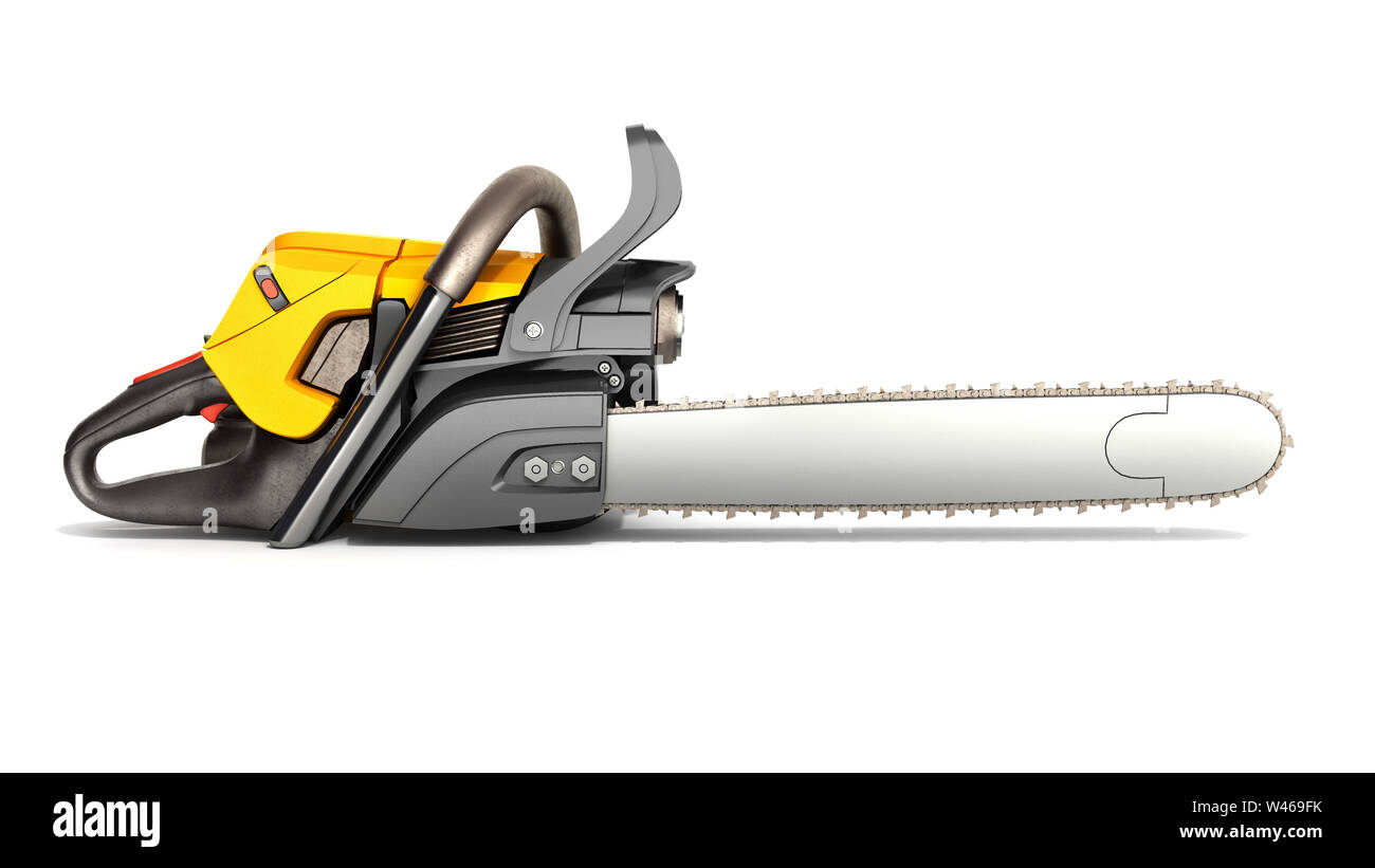 Chainsaw on white background 3d illustration Stock Photo - Alamy