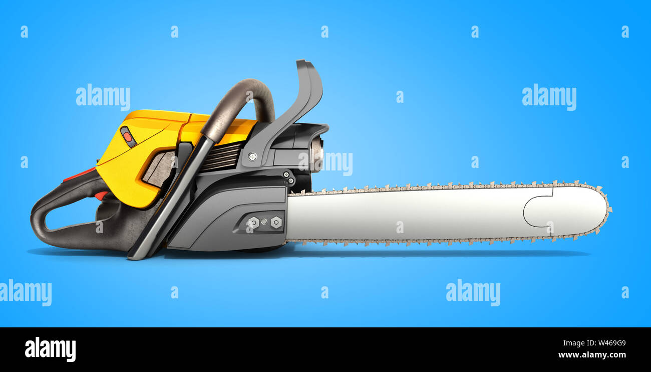 Chainsaw on blue background hi-res stock photography and images - Alamy