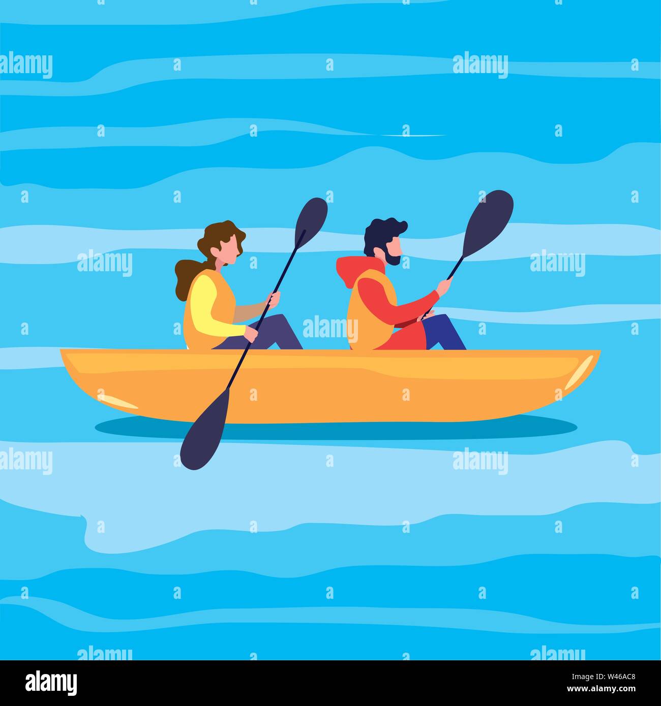 woman and man paddling in the river boat vector illustration Stock
