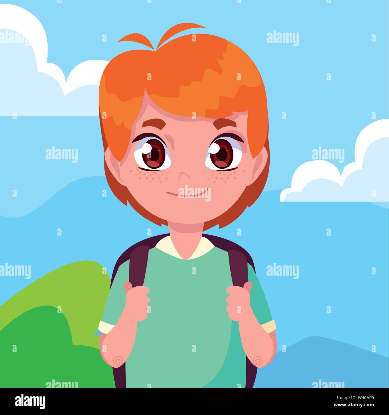 smiling school boy with backpack vector illustration Stock Vector Image ...