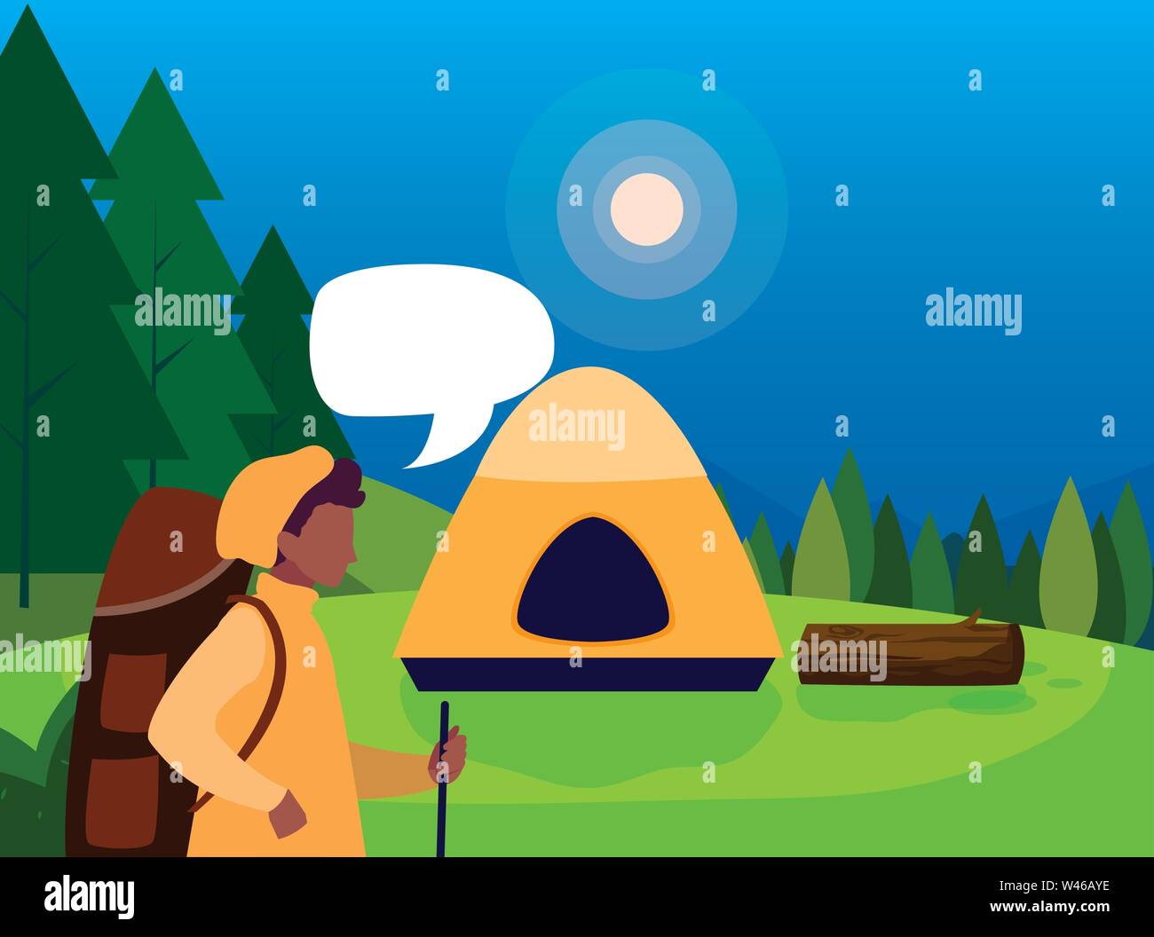 man with tent camping hiking vector illustration Stock Vector Image ...