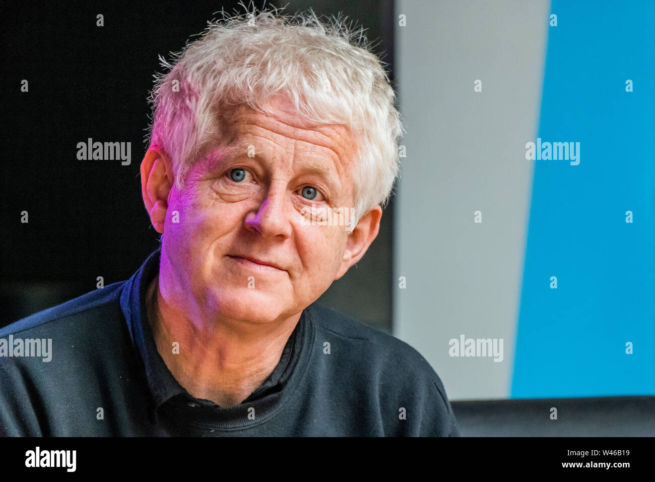 Henham Park, Suffolk, UK. 20 July 2019. writer Richard Curtis talks about his new film Yesterday, which was partly filmed at the festival last year - The Dermot O'Leary show for BBC Radio 2 is broadcast from the BBC Introducing stage in the woods. The 2019 Latitude Festival. Credit: Guy Bell/Alamy Live News Credit: Guy Bell/Alamy Live News Credit: Guy Bell/Alamy Live News Credit: Guy Bell/Alamy Live News Stock Photo
