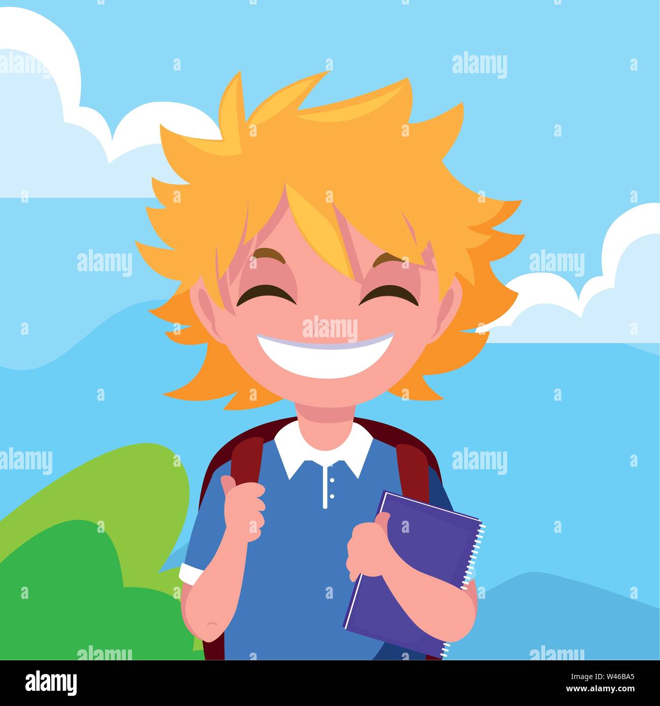 smiling school boy with backpack vector illustration Stock Vector Image ...