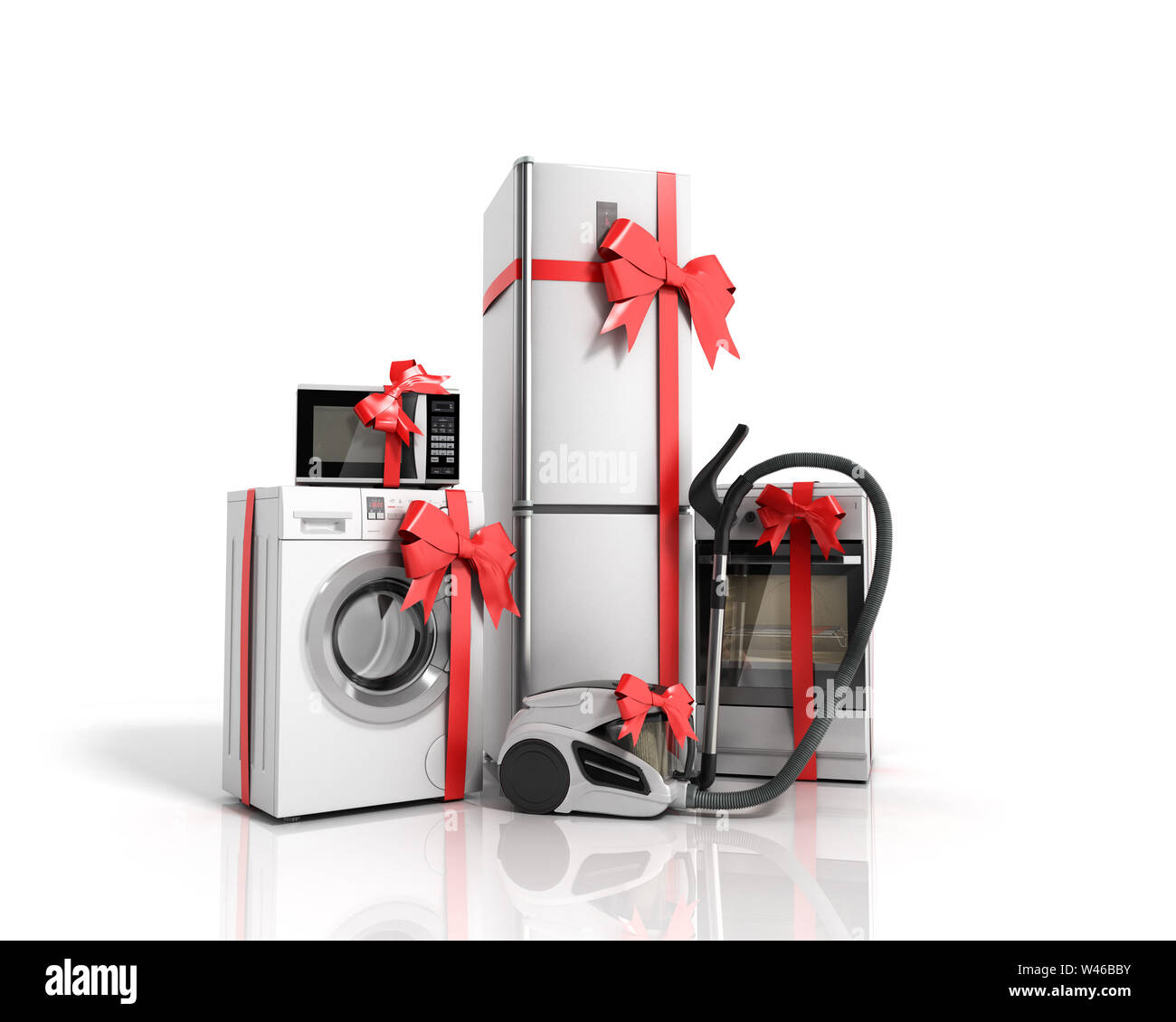 Home appliances as a gift Group of white refrigerator washing machine
