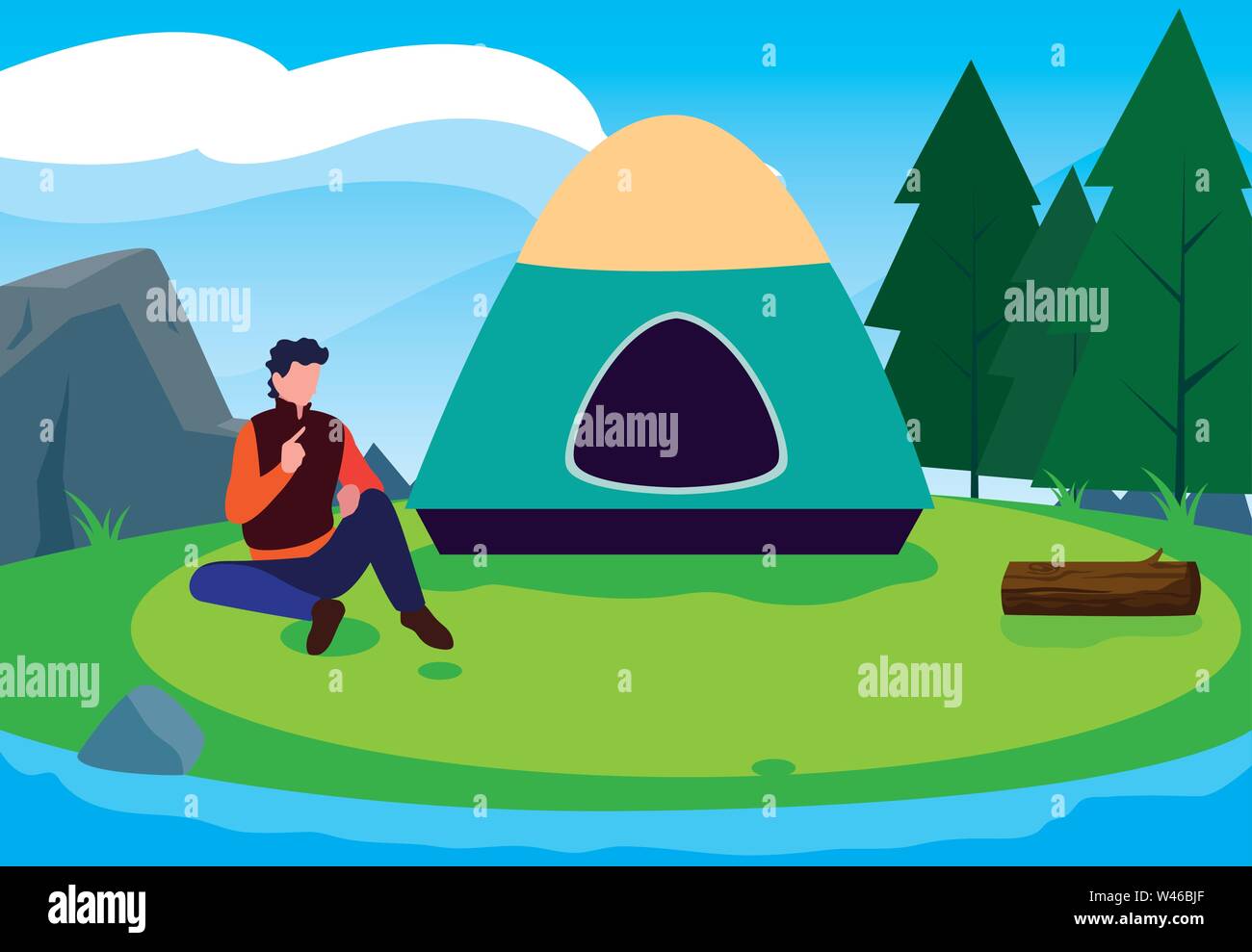man with tent camping hiking vector illustration Stock Vector Image ...