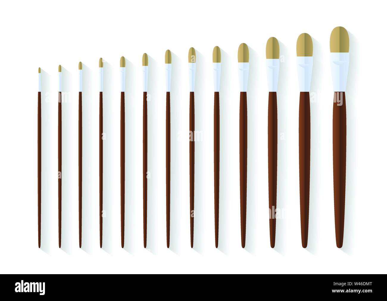 set of filbert paint brush stationary, collection of color painting