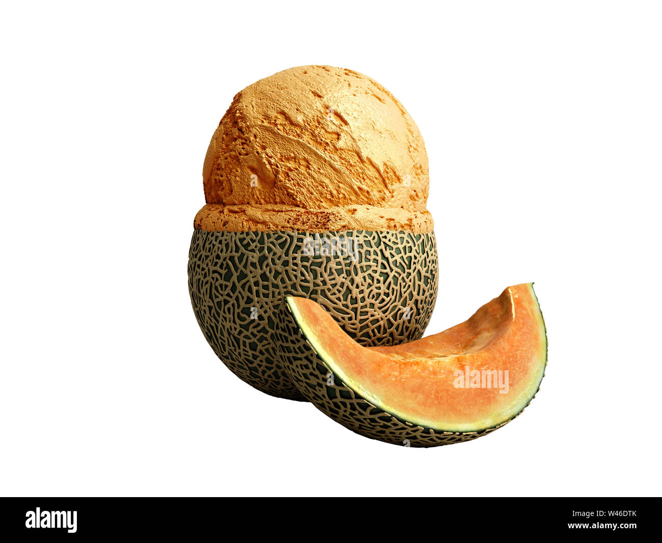 modern concept of fruit ice cream A melon ice cream ball lies on a