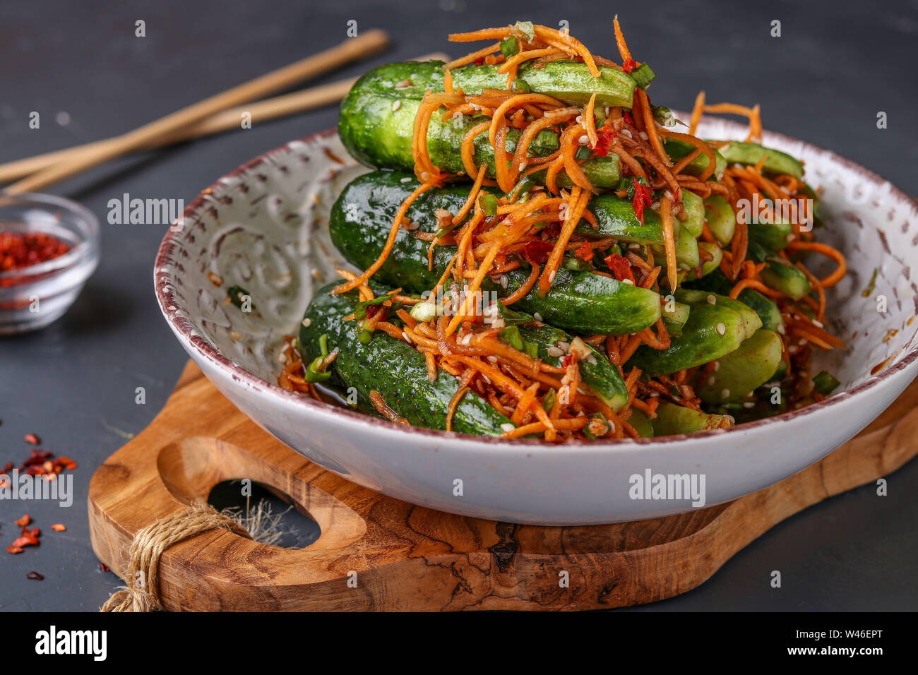 Traditional Korean cucumber kimchi snack cucumbers stuffed with