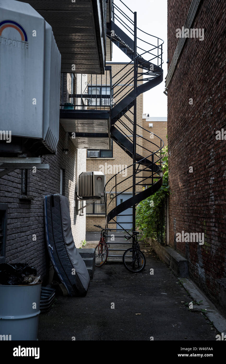 A typical staircase leads up a building in Montreal, Quebec, Canada. Stock Photo