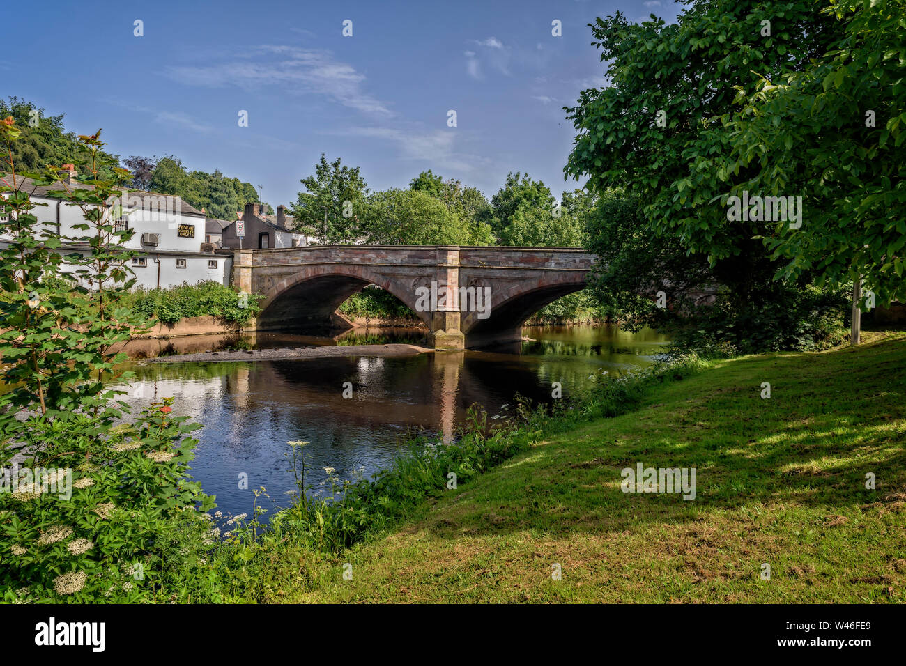 The River Eden flowing through Appleby in Cumbria Stock Photo