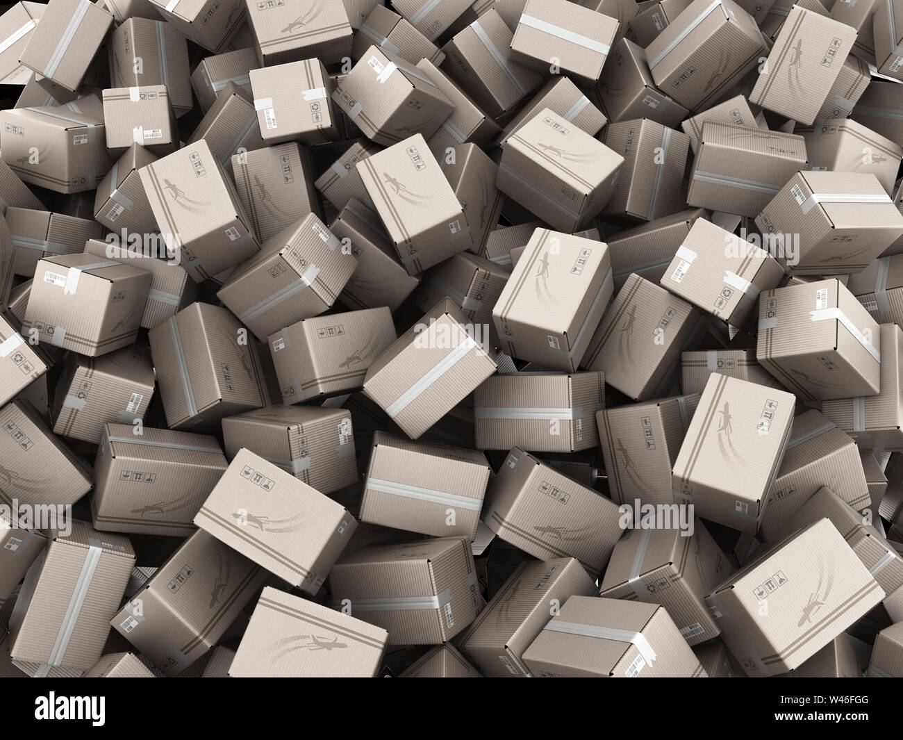 modern delivery concept mountain from the boxes on a white background 3d render Stock Photo
