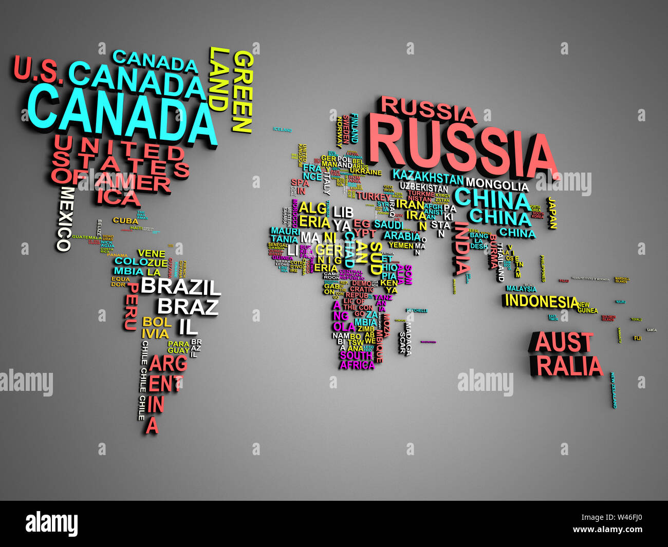World Map With State Names The World Map With All States And Their Names 3D Illustration On Grey Stock  Photo - Alamy