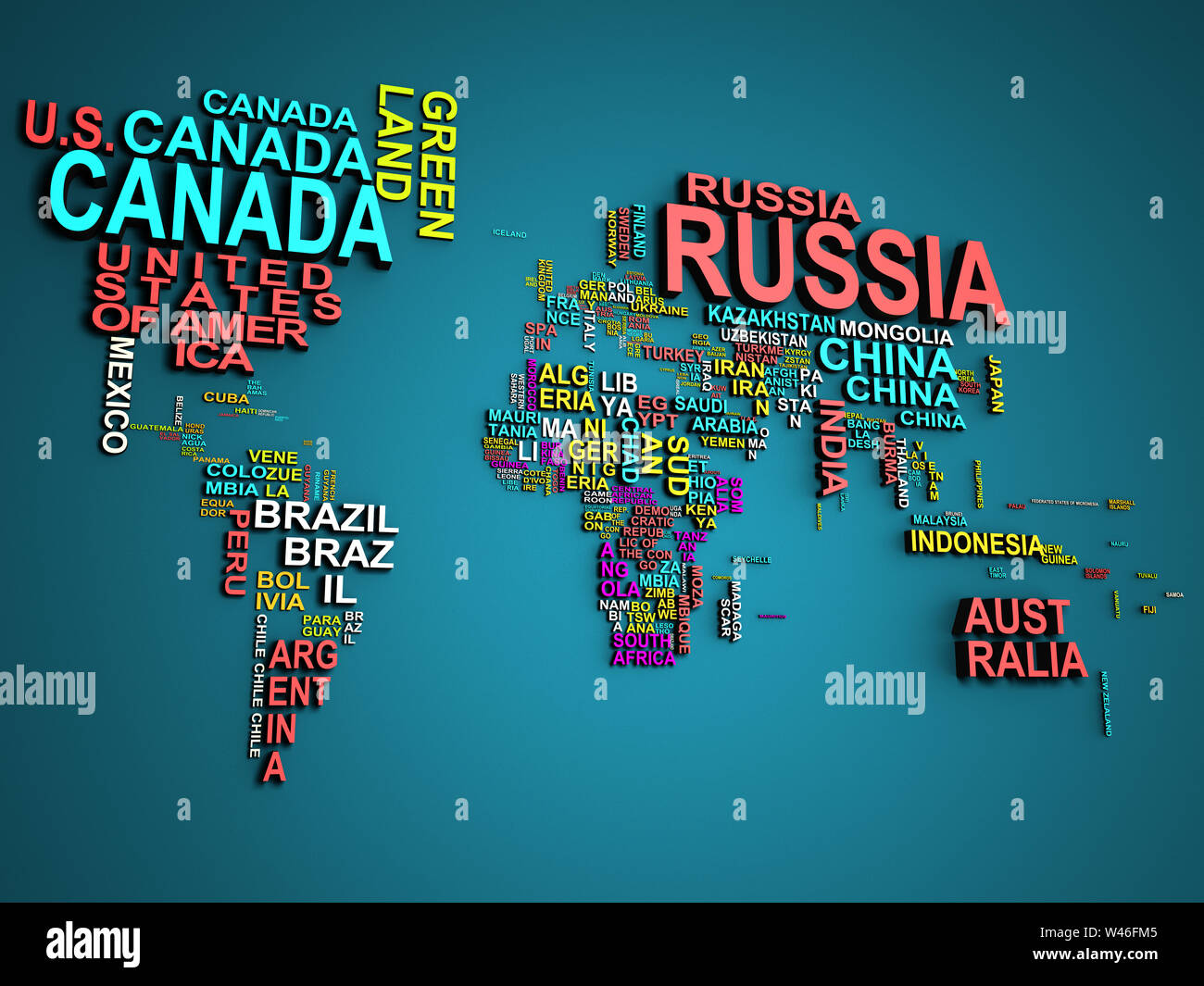 World Map With State Names The world map with all states and their names 3d illustration on 