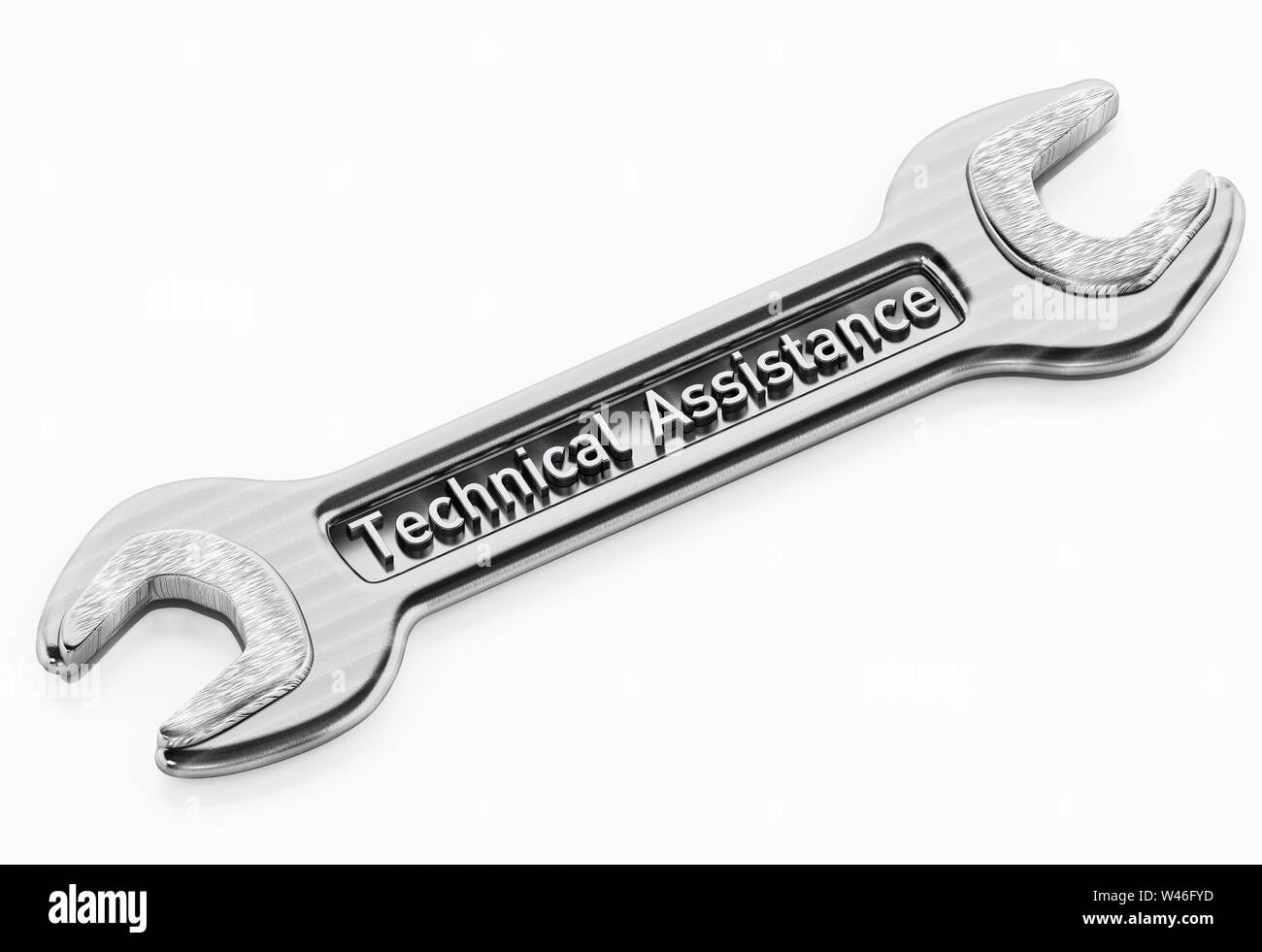 Technical assistance wrench isolated on white background. 3D illustration. Stock Photo