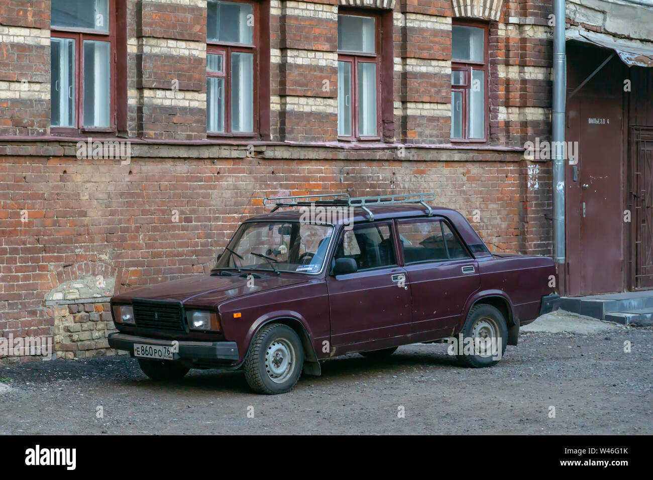 MOSCOW, RUSSIA - APRIL 04, 2019: Red Lada 1200 made in USSR 1960s compact car based on FIAT 124. Soviet Russian old car Stock Photo
