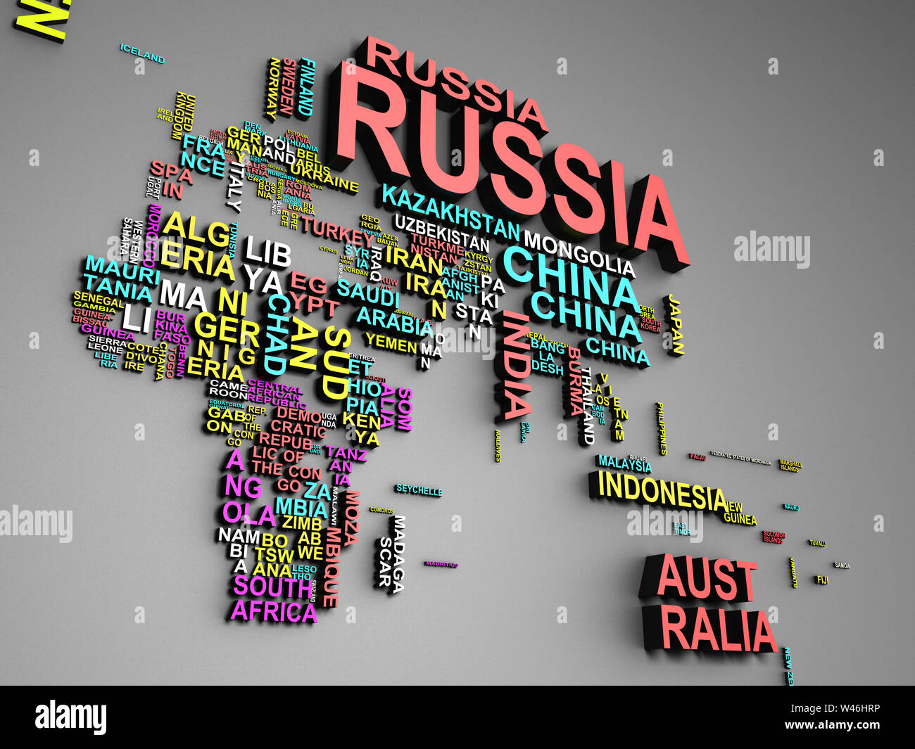 The world map with all states and their names 3d illustration on ...