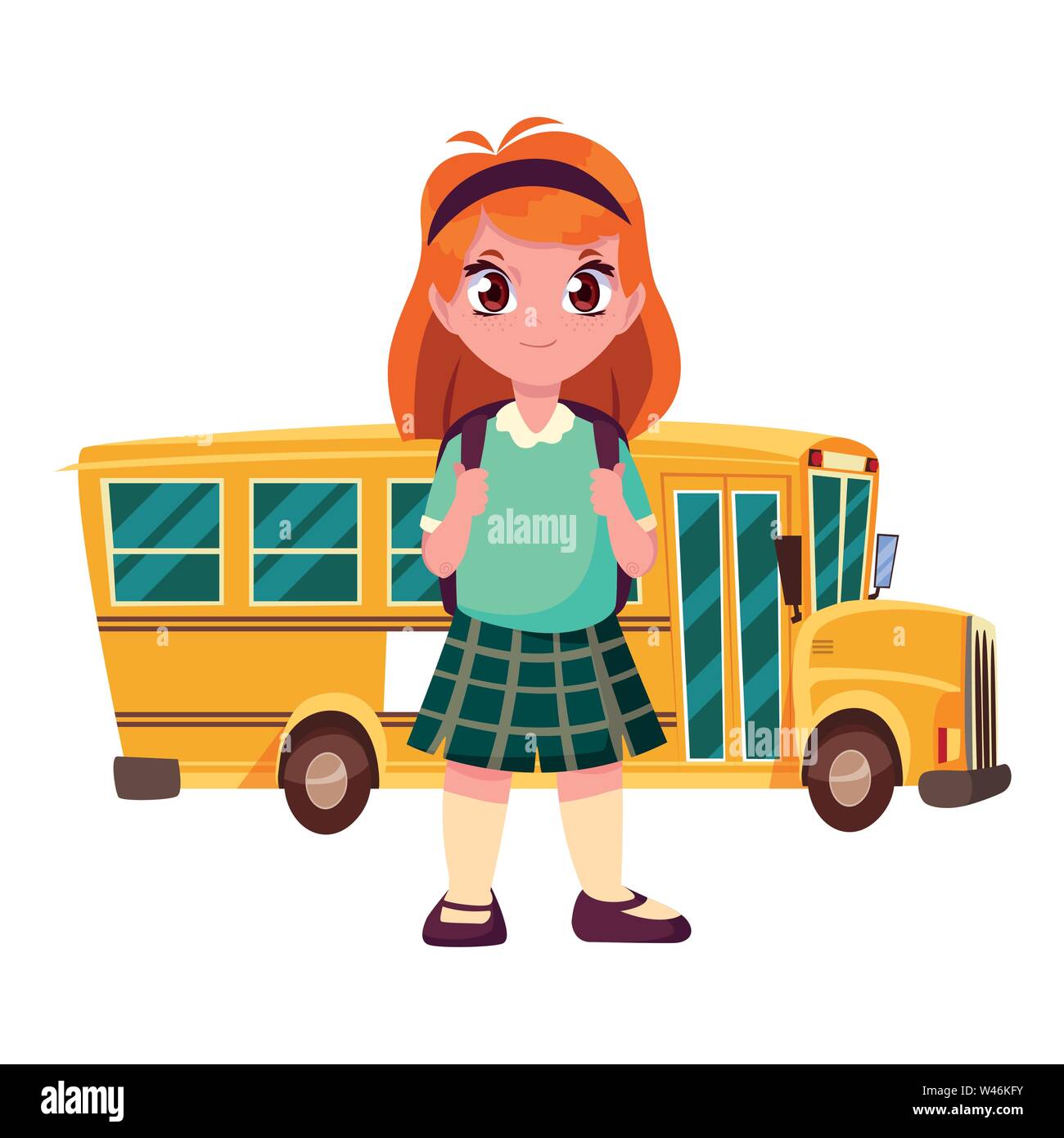 student girl with bus back to school vector illustration Stock Vector