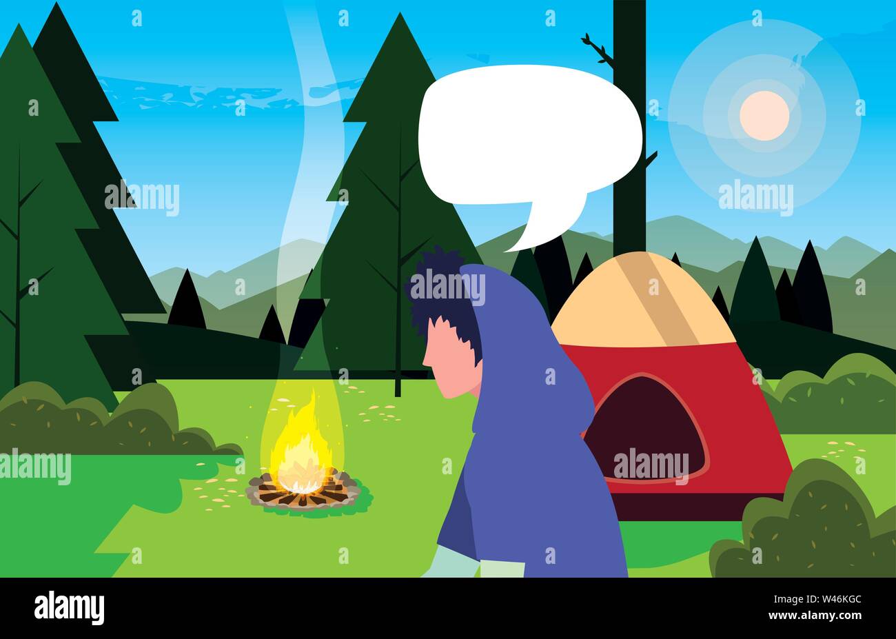 man with tent camping hiking vector illustration Stock Vector Image ...