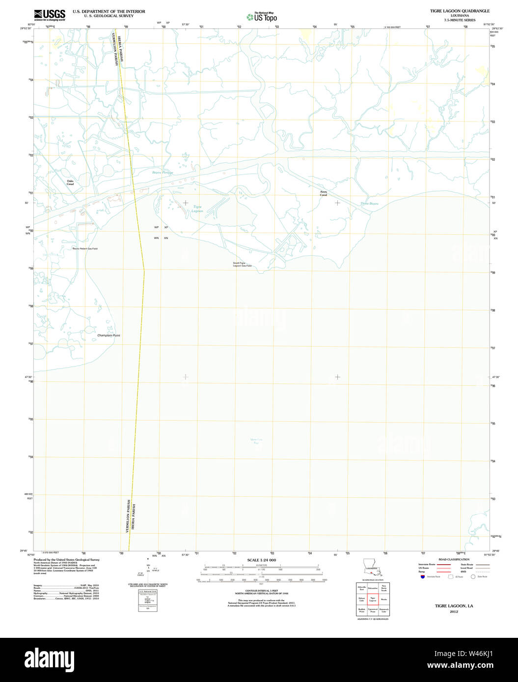 USGS TOPO Map Louisiana LA Tigre Lagoon 20120326 TM Stock Photo