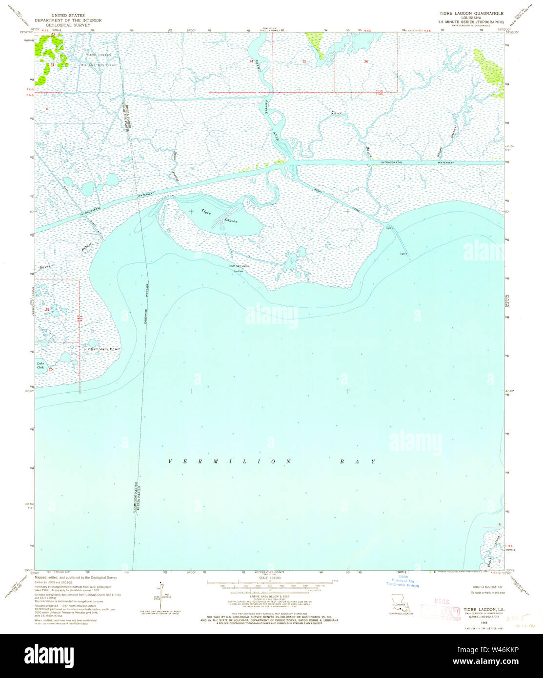 USGS TOPO Map Louisiana LA Tigre Lagoon 333421 1963 24000 Stock Photo