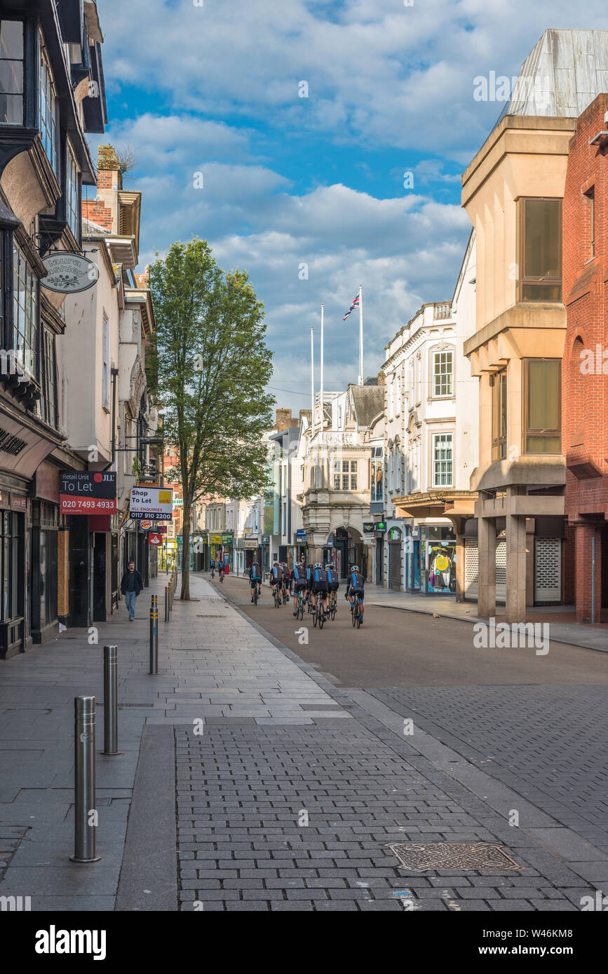 Shops on the High Street in the city centre, Exeter, Devon, England, UK