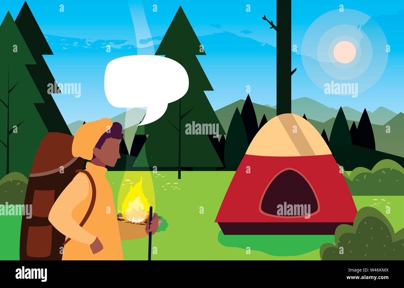 man with tent camping hiking vector illustration Stock Vector Image ...