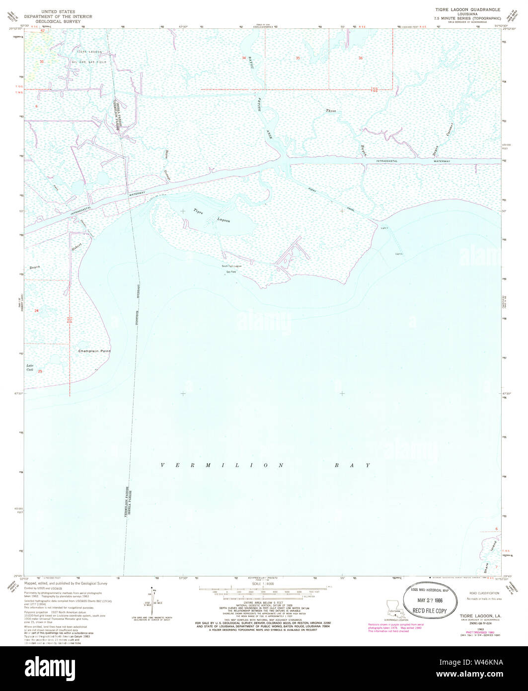 USGS TOPO Map Louisiana LA Tigre Lagoon 333422 1963 24000 Stock Photo