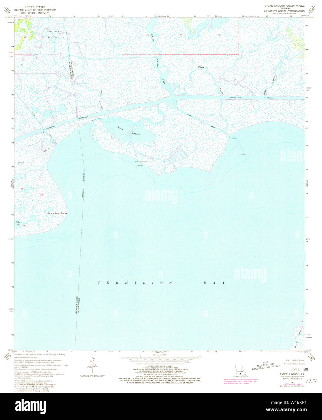 USGS TOPO Map Louisiana LA Tigre Lagoon 333423 1963 24000 Stock Photo