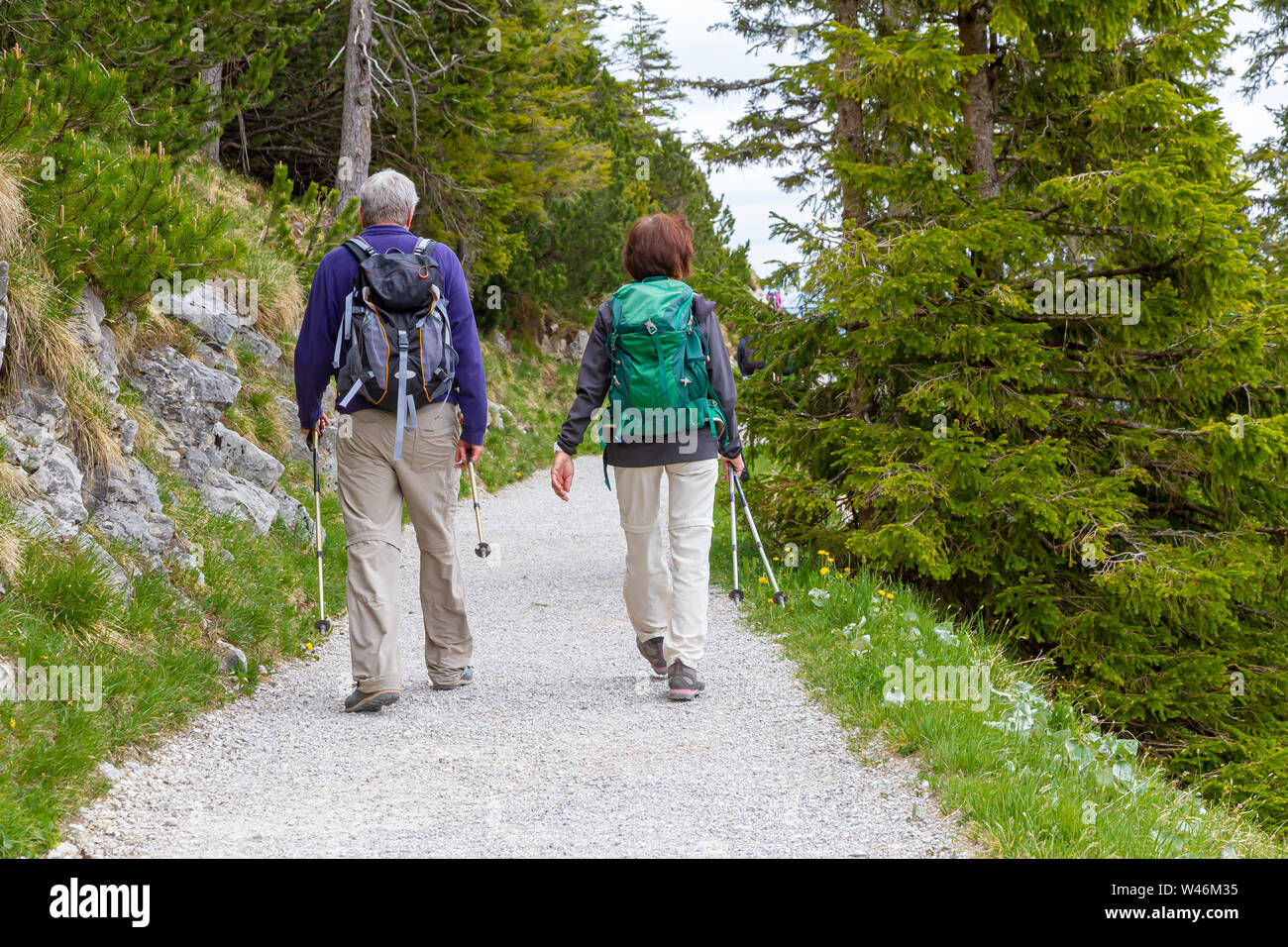 Hiking in the mountains, Herzogstand, Bavaria Stock Photo