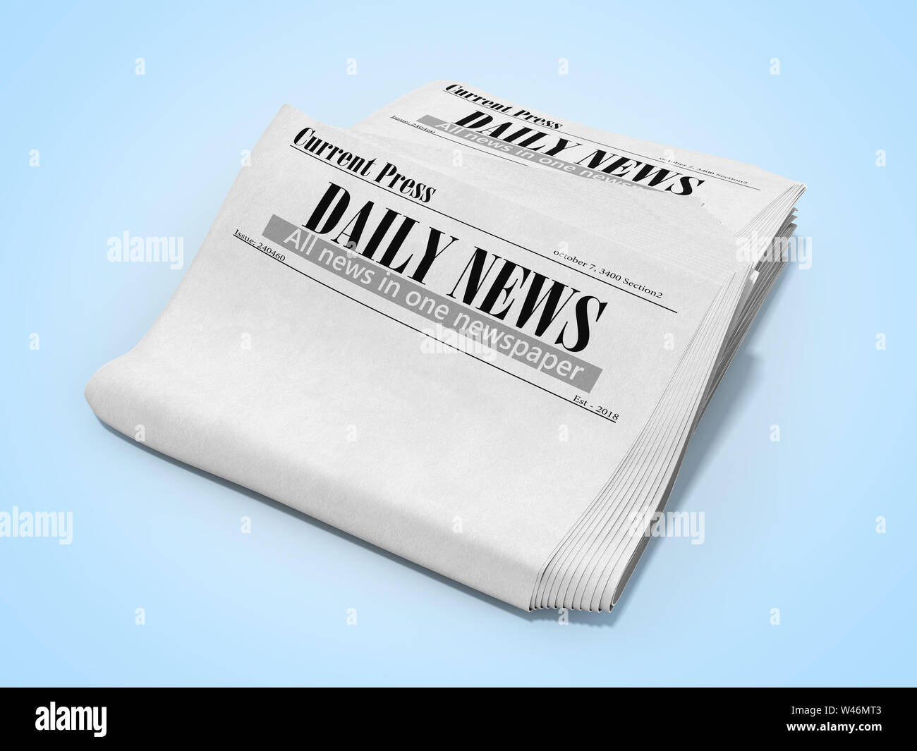 empty newspaper in stack 3d render on blue Stock Photo Alamy