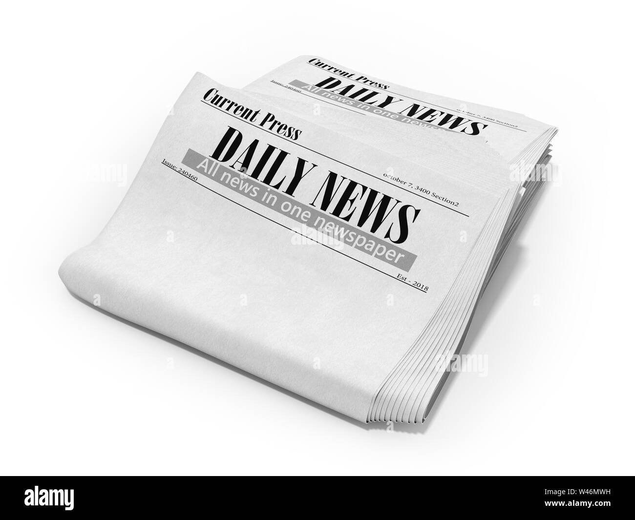 empty newspaper in stack 3d render on white Stock Photo