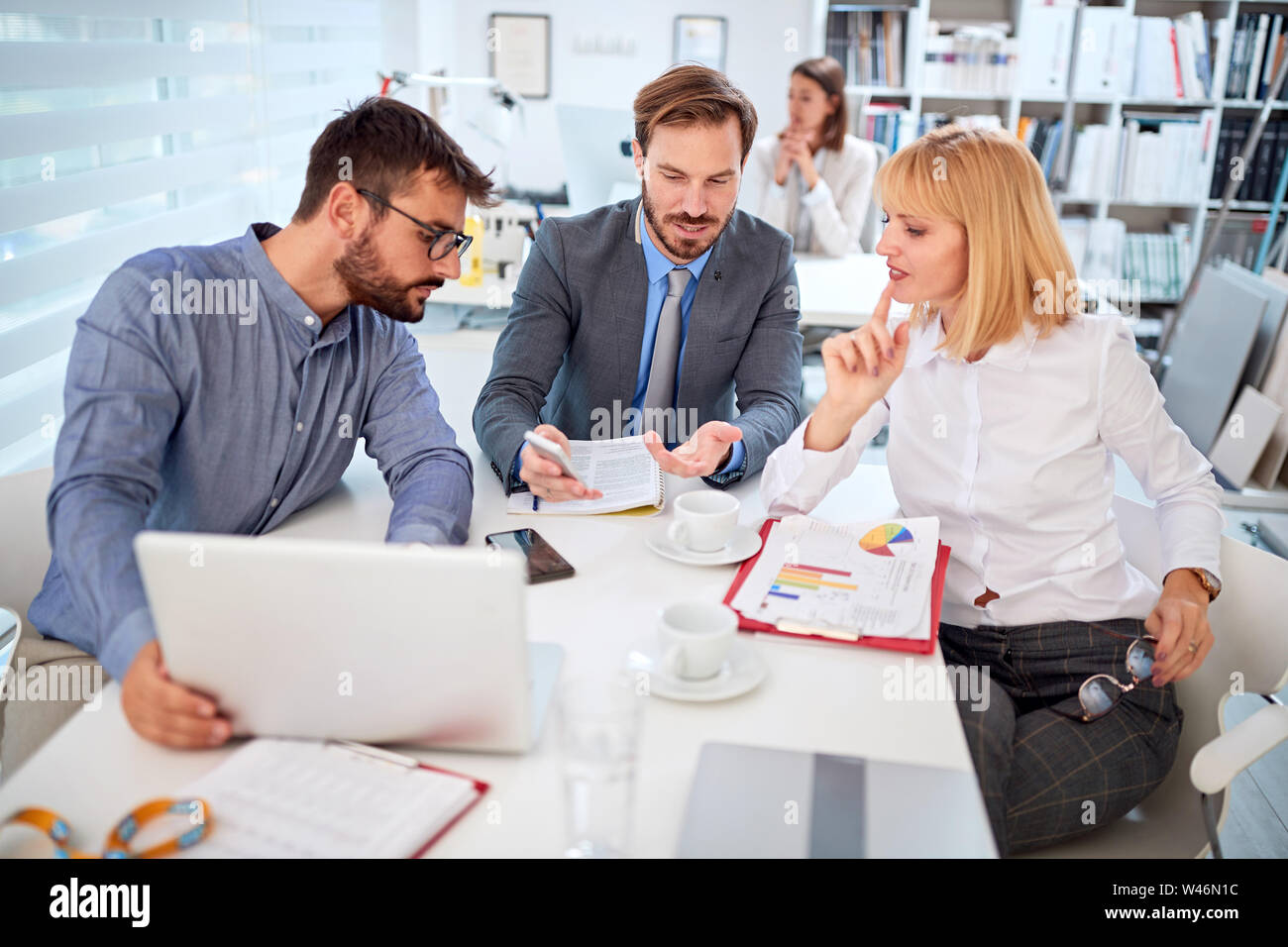 Group of business colleagues have meeting at work Stock Photo
