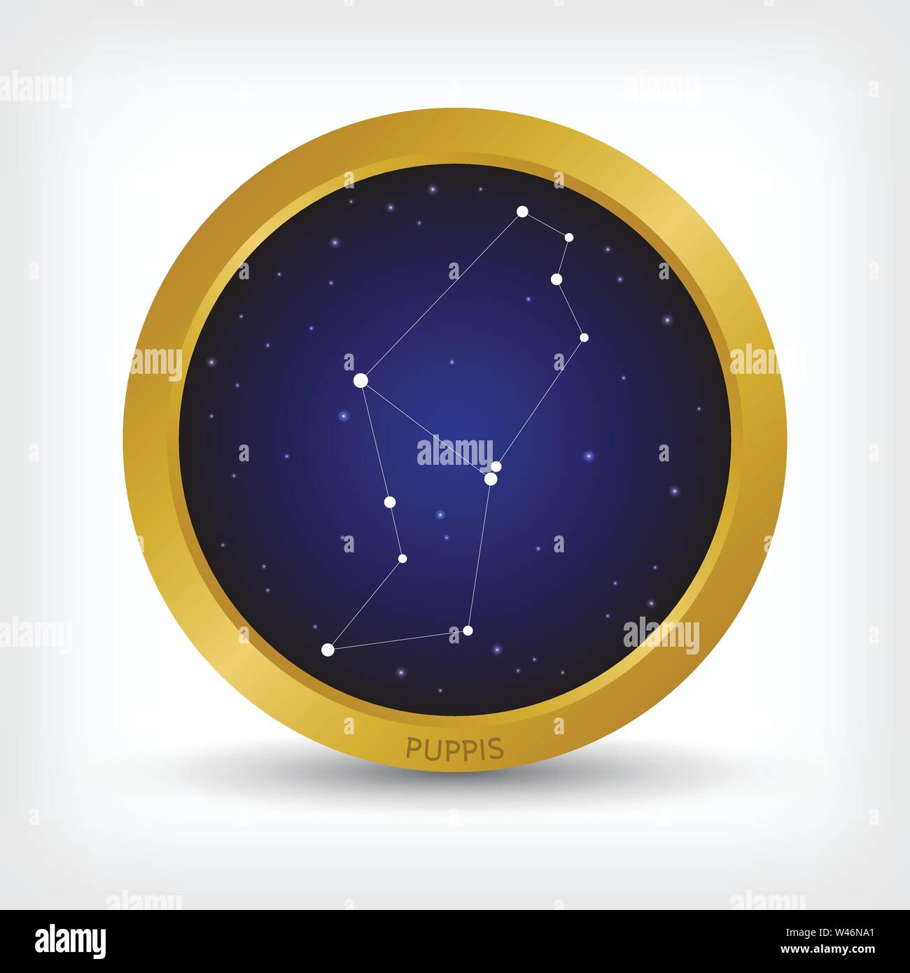 Puppis constellation in golden circle, group of star in galaxy, vector illustration Stock Vector