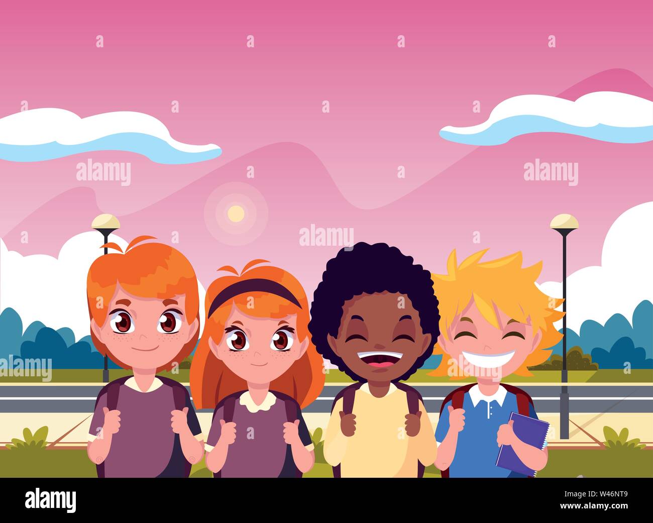 happy students in the street back to school vector illustration Stock ...