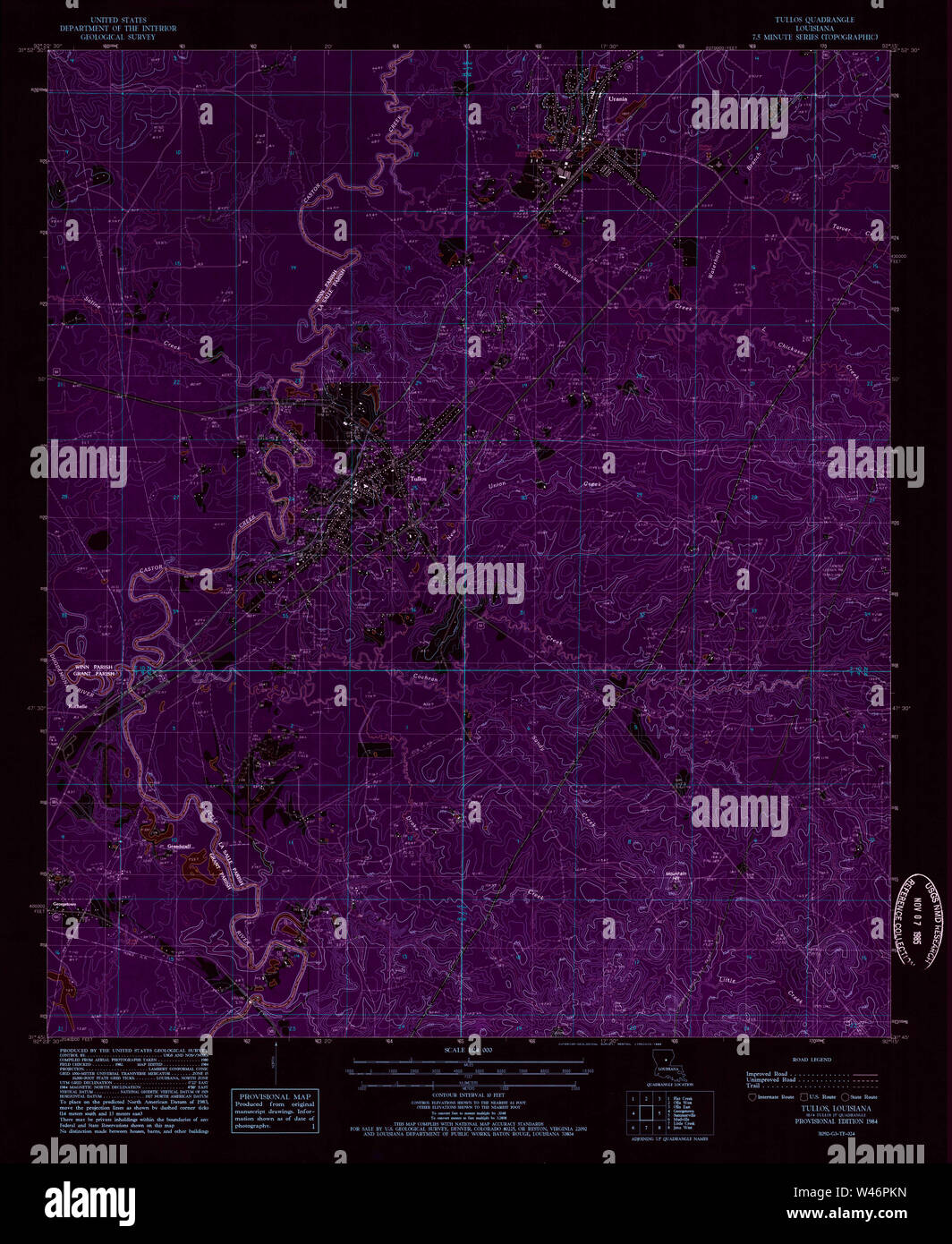 USGS TOPO Map Louisiana LA Tullos 333448 1984 24000 Inverted Stock