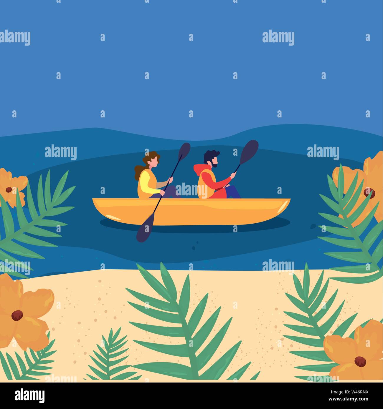 Man And Woman Rowing A Boat Vector Illustration Stock Vector Image And Art Alamy