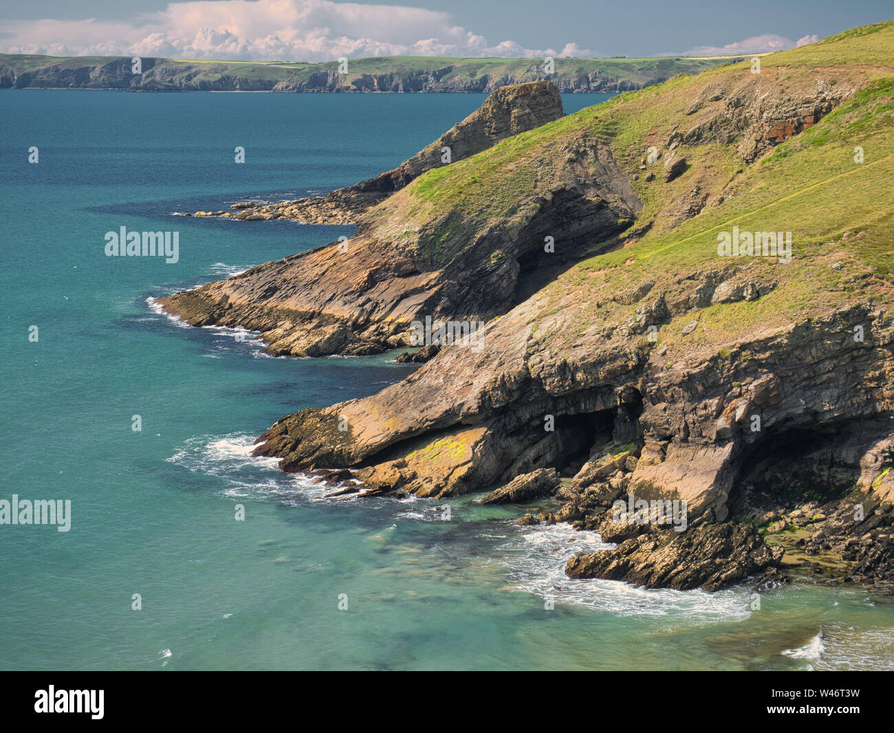 Coastal cliffs in Pembrokeshire, South Wales, UK, as viewed from the Coast Path Stock Photo